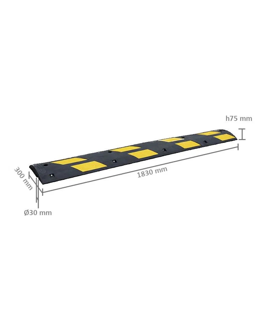 Dosso rallenta traffico con passacavi, limite 15 km/h - 183 x 30 x H 7.5 cm - per strade private - 2 canaline Ø30mm