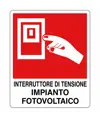etichette adesive 'interruttore di tensione impianto fotovoltaico' con simbolo e scritta