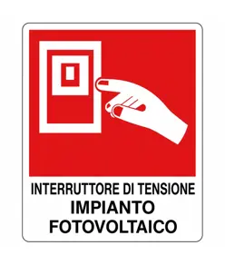 etichette adesive 'interruttore di tensione impianto fotovoltaico' con simbolo e scritta