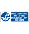 etichette adesive  'lavare e disinfettare mani e attrezzi