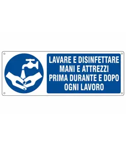 etichette adesive  'lavare e disinfettare mani e attrezzi