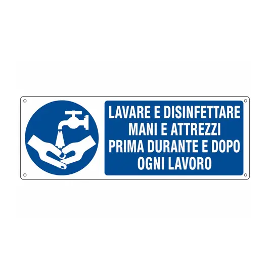 etichette adesive  'lavare e disinfettare mani e attrezzi