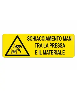 etichette adesive  pericolo schiacciamento mani tra la pressa e il materiale