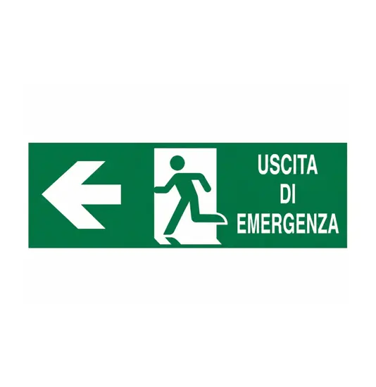etichette adesive 'uscita di emergenza a sinistra' con simbolo e scritta