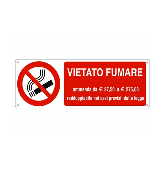 etichette adesive  vietato fumare ammenda da € 27,50 a € 275,00