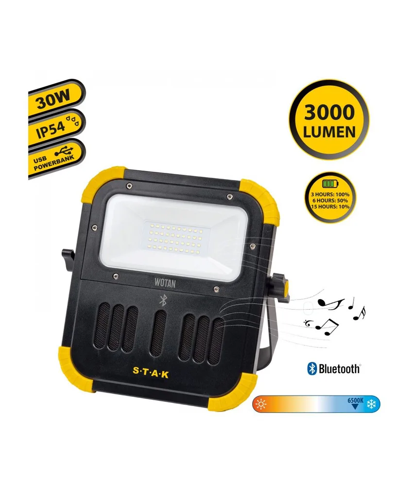 Faretto led 30W ricaricabile con altoparlanti bluetooth, 3 livelli di intensità - led 30W