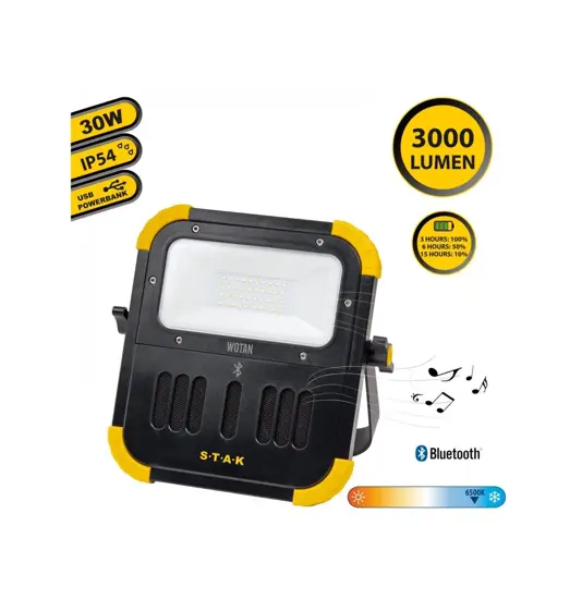 Faretto led 30W ricaricabile con altoparlanti bluetooth