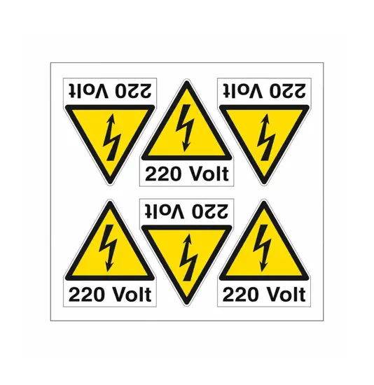 Foglio di 6 etichette autoadesive per impianti elettrici  da 220 volt