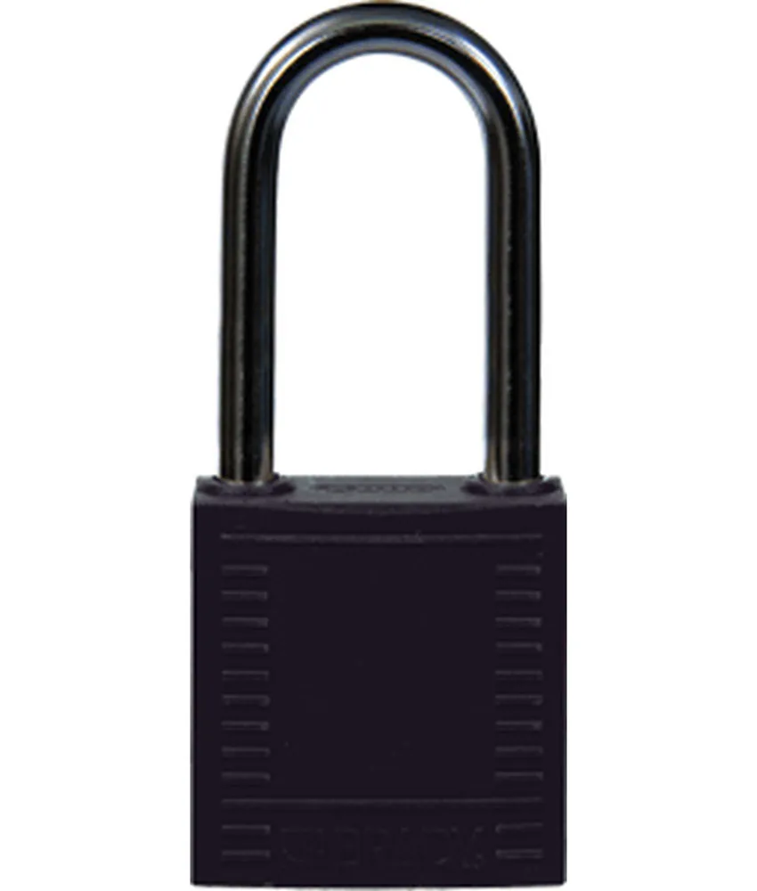 6 lucchetti di sicurezza con corpo in nylon e arco in alluminio, arco in alluminio - resistente alle temperature fino a +120°C