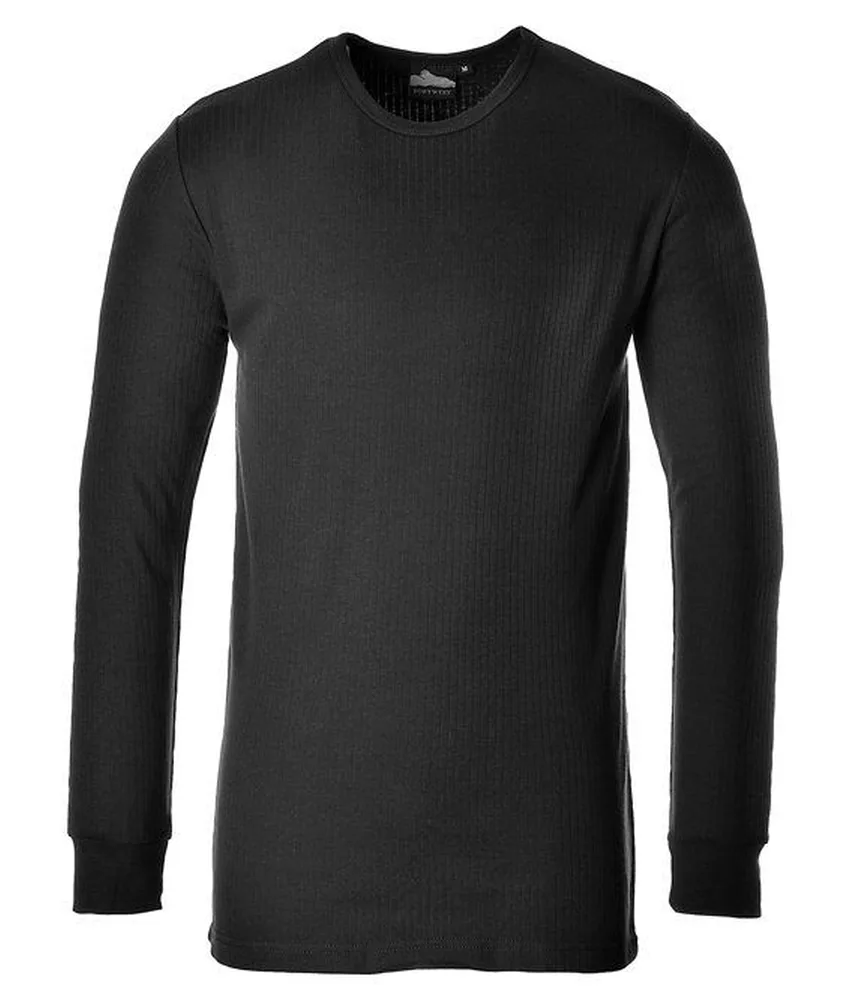 Maglia intima termica Portwest B123, nero - manica lunga - misto cotone/poliestere