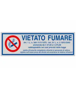 Pellicola adesiva per interni 'vietato fumare per vetture private' con articoli