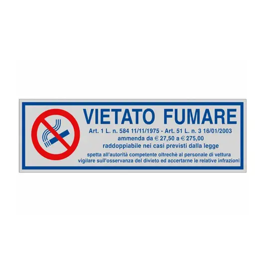 Pellicola adesiva per interni 'vietato fumare per vetture private' con articoli