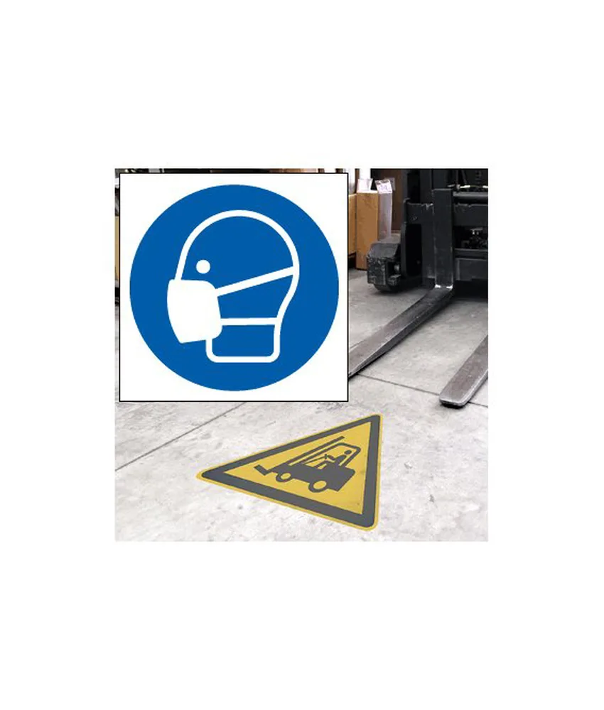 Pittogramma da pavimento autoadesivo Obbligo utilizzo mascherina, PVC spessore 95 micron
