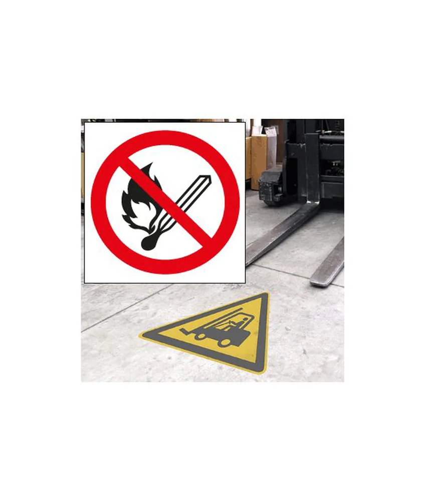 Pittogramma pavimento autoadesivo 'Vietato usare fiamme libere', diametro 43,5 cm - pvc