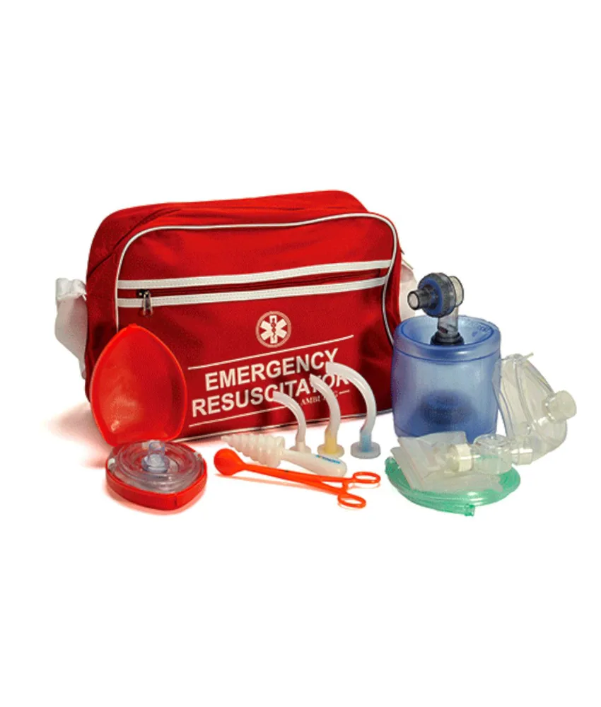 Rianimatore manuale di primo intervento, completo di borsa in nylon con tracolla - idoneo per studi dentistici, centri sportivi, aziende