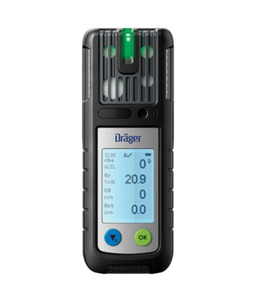 Rilevatore multi gas Drager X-am 2800, il display mostra le letture del gas, gli allarmi e l'ora