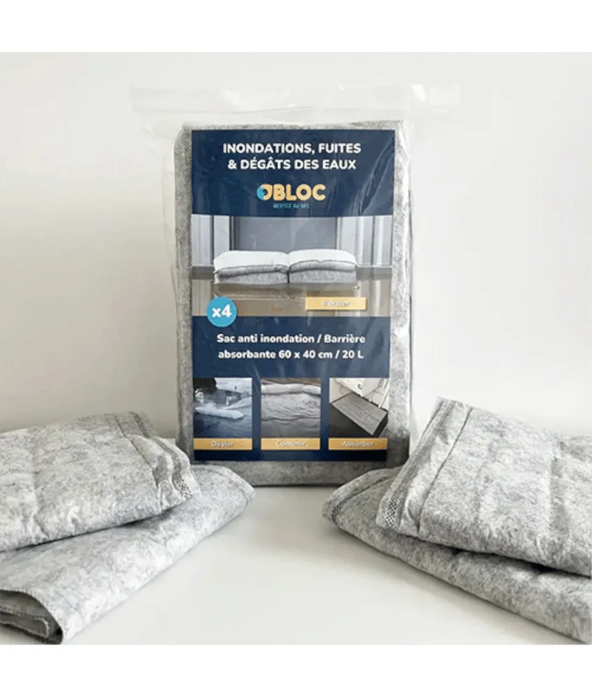 4 sacchi anti-inondazione Obloc, 60x40 cm - i sacchi possono essere conservati ed utilizzati per circa 2 mesi