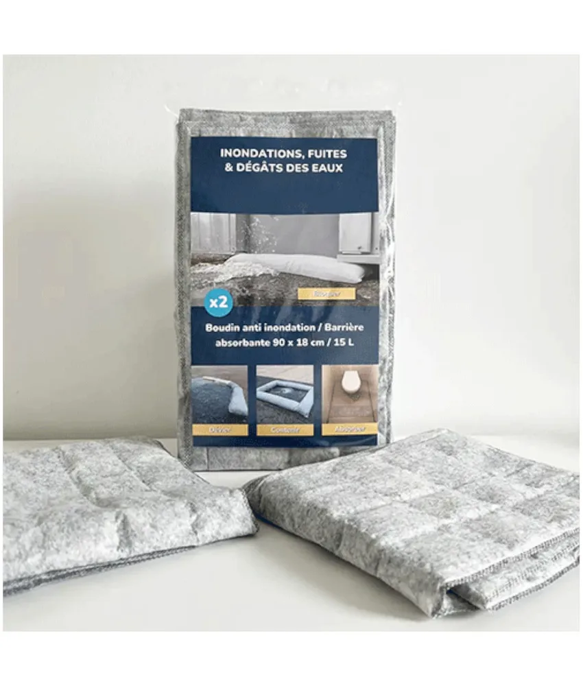 2 salsicciotti anti-inondazione Obloc, 90x18 cm - possono essere conservati ed utilizzati per circa 2 mesi