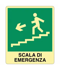Scala di emergenza a sinistra cartello fotoluminescente