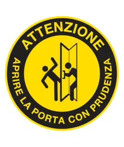 Segnale adesivo da pavimento “Attenzione aprire la porta con prudenza”