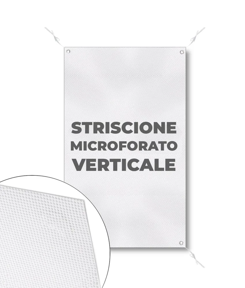 Striscione microforato in formato verticale, varie dimensioni - peso 360 g/m² - uso interno/esterno