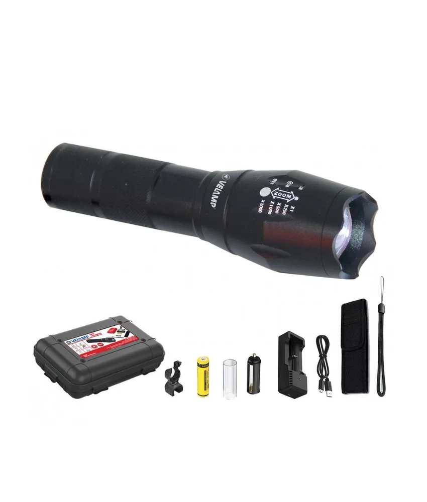 Torcia led steel in alluminio Velamp con accessori e astuccio, resistente all'acqua - illuminazione potente - kit incluso