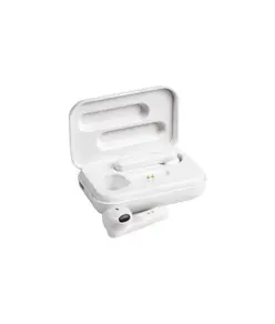 Auricolari bluetooth con scatola di ricarica e cavo di ricarica micro USB incluso.
