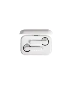 Auricolari bluetooth con scatola di ricarica e cavo di ricarica micro USB incluso.