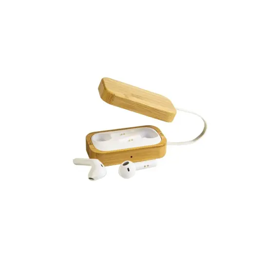 Auricolari bluetooth con scatola di ricarica in bambù e cavo di ricarica micro USB incluso