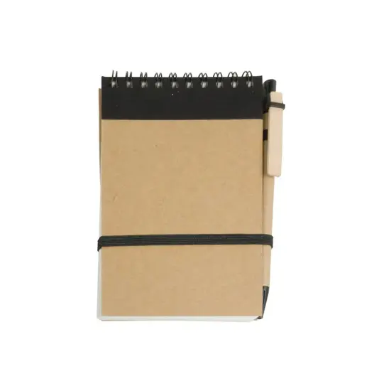 Block notes ad anelli in carta riciclata, fogli bianchi (70 pag.) con penna in cartone