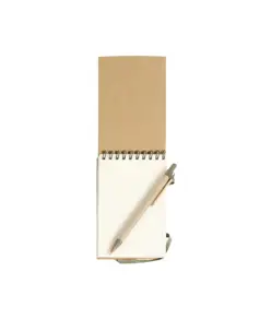 Block notes ad anelli in carta riciclata, fogli bianchi (70 pag.) con penna in cartone