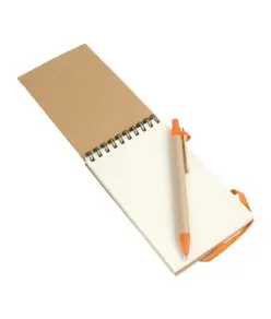 Block notes ad anelli in carta riciclata, fogli bianchi (70 pag.) con penna in cartone