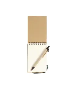 Block notes ad anelli in carta riciclata, fogli bianchi (70 pag.) con penna in cartone