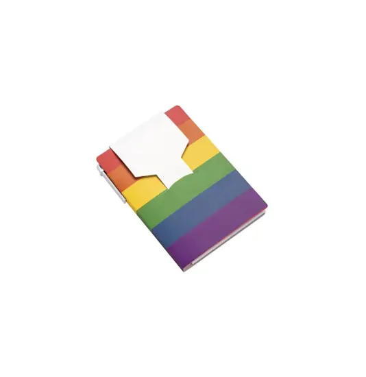 Block notes  in carta con copertina arcobaleno, foglietti adesivi e penna