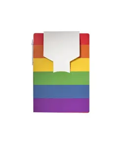 Block notes  in carta con copertina arcobaleno, foglietti adesivi e penna