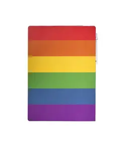 Block notes  in carta con copertina arcobaleno, foglietti adesivi e penna