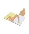 Block notes in carta riciclata, con penna in cartone e foglietti adesivi
