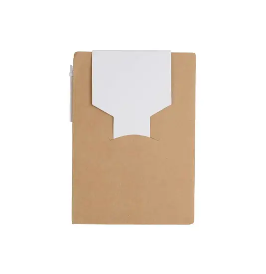 Block notes in carta riciclata, con penna in cartone e foglietti adesivi