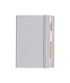 Block Notes in cartoncino con elastico colorato, penna, fogli a righe (70 pag.) e fogliett
