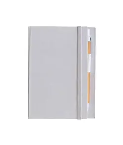 Block Notes in cartoncino con elastico colorato, penna, fogli a righe (70 pag.) e fogliett
