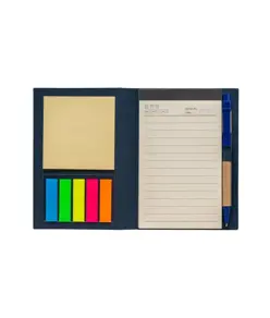 Block Notes in cartoncino con elastico colorato, penna, fogli a righe (70 pag.) e fogliett