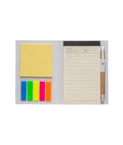 Block Notes in cartoncino con elastico colorato, penna, fogli a righe (70 pag.) e fogliett