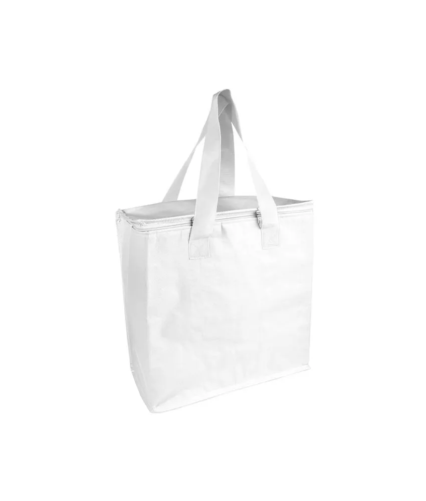 5 pezzi Borsa frigo in PP laminato 120 g/m2 , manici colorati, chisura zip