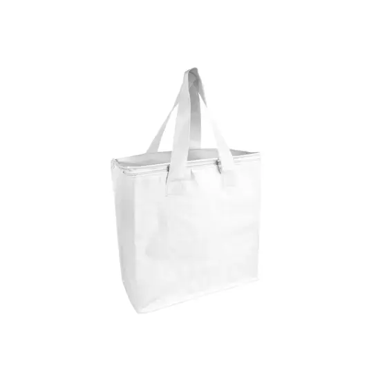 Borsa frigo in PP laminato 120 g/m2 , manici colorati, chisura zip