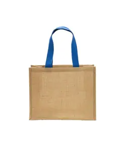 Borsa in juta, manici lunghi colorati e soffietto Handle
