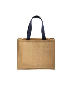 Borsa in juta, manici lunghi colorati e soffietto Handle