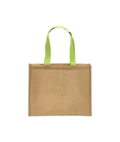 Borsa in juta, manici lunghi colorati e soffietto Handle