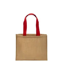 Borsa in juta, manici lunghi colorati e soffietto Handle
