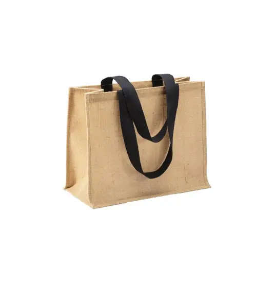 Borsa in juta, manici lunghi colorati e soffietto Handle