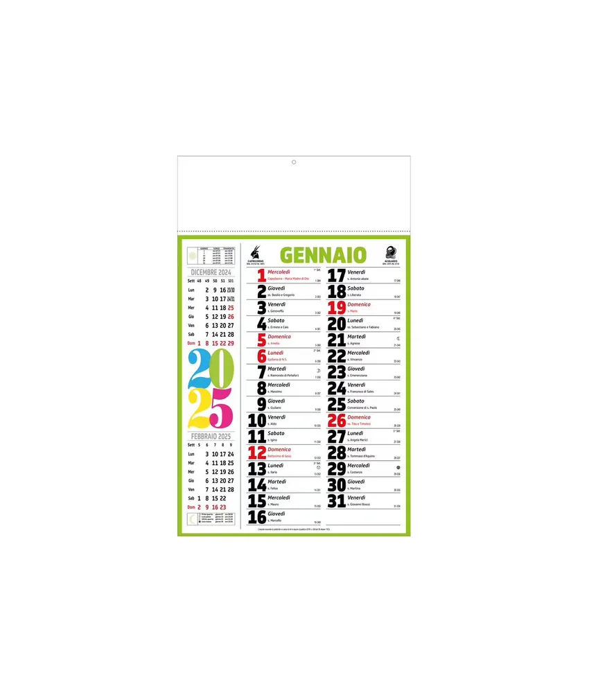 100 pezzi Calendario mensile da muro 2025, su carta patinata - termosaldato